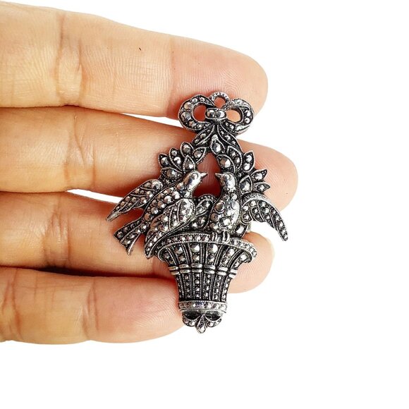 Eloxal birds brooch basket with doves lightweight aluminium made in Germany  bro - Picture 1 of 5